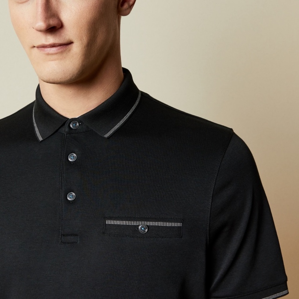 Ted Baker London Derry Flat Polo Shirt Black With White Contrast Details Size 5